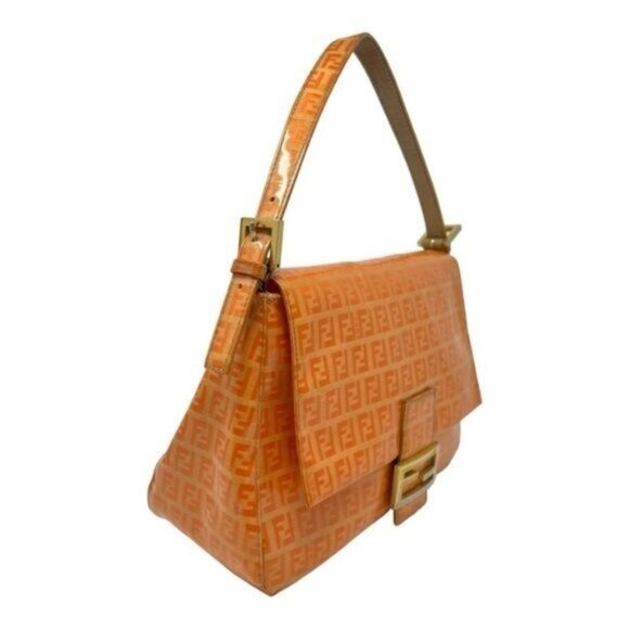 Fendi Zucchino Mama Forever Patent Leather Orange Baguette Shoulder Bag - Picture 4 of 16